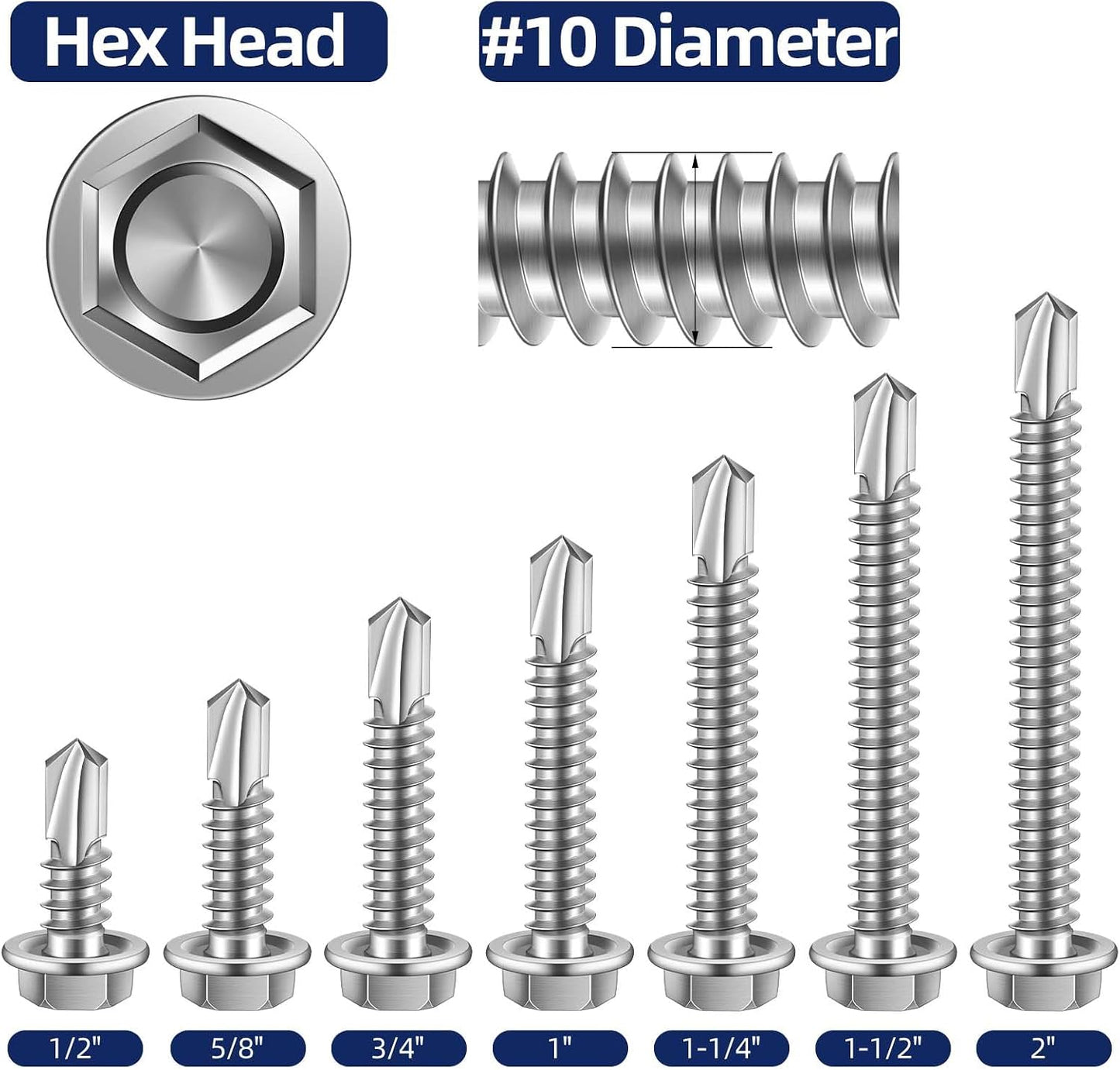 Tornillos chapa autoperforantes acero inox 410 #10x1/2 100uds