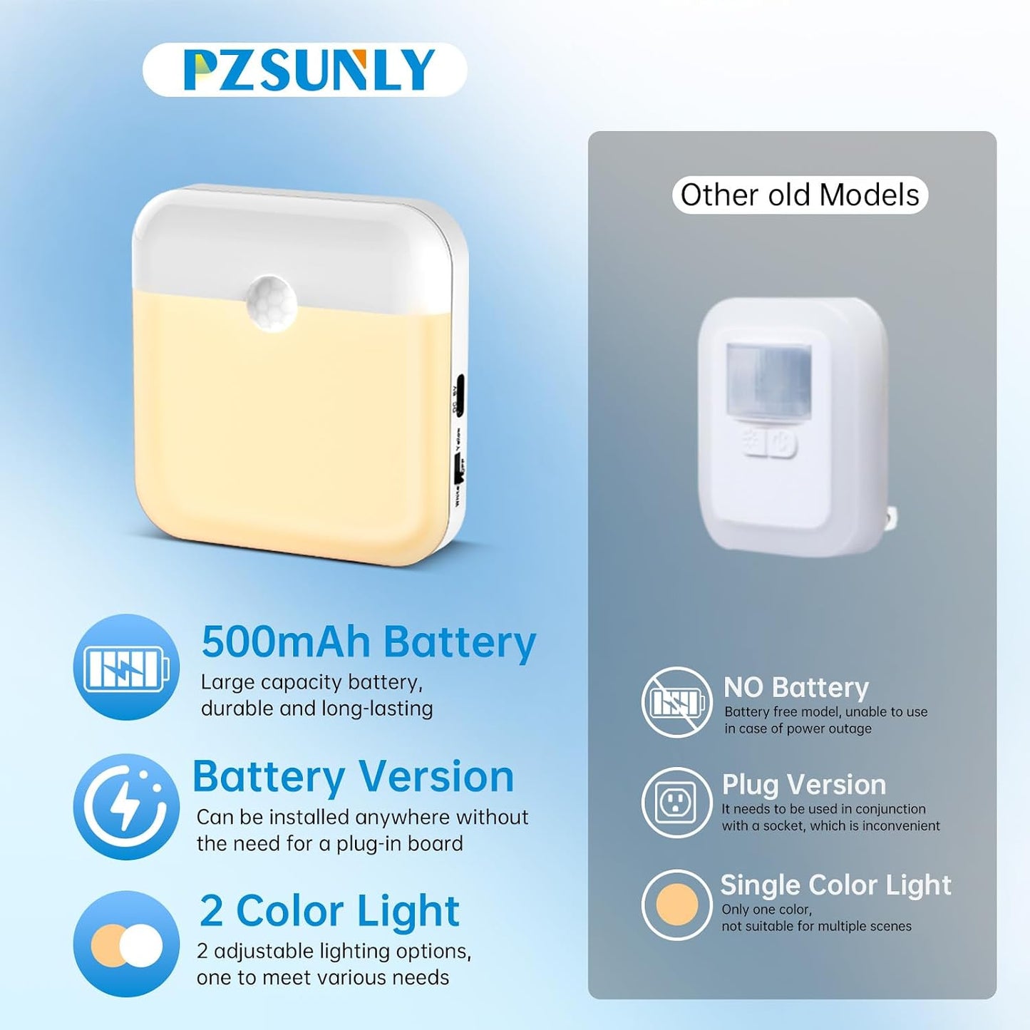 Luz nocturna recargable con sensor de movimiento set 6