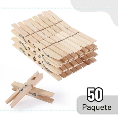 Pinzas madera resistente oxidación 50 pzas 2.9" manualidades