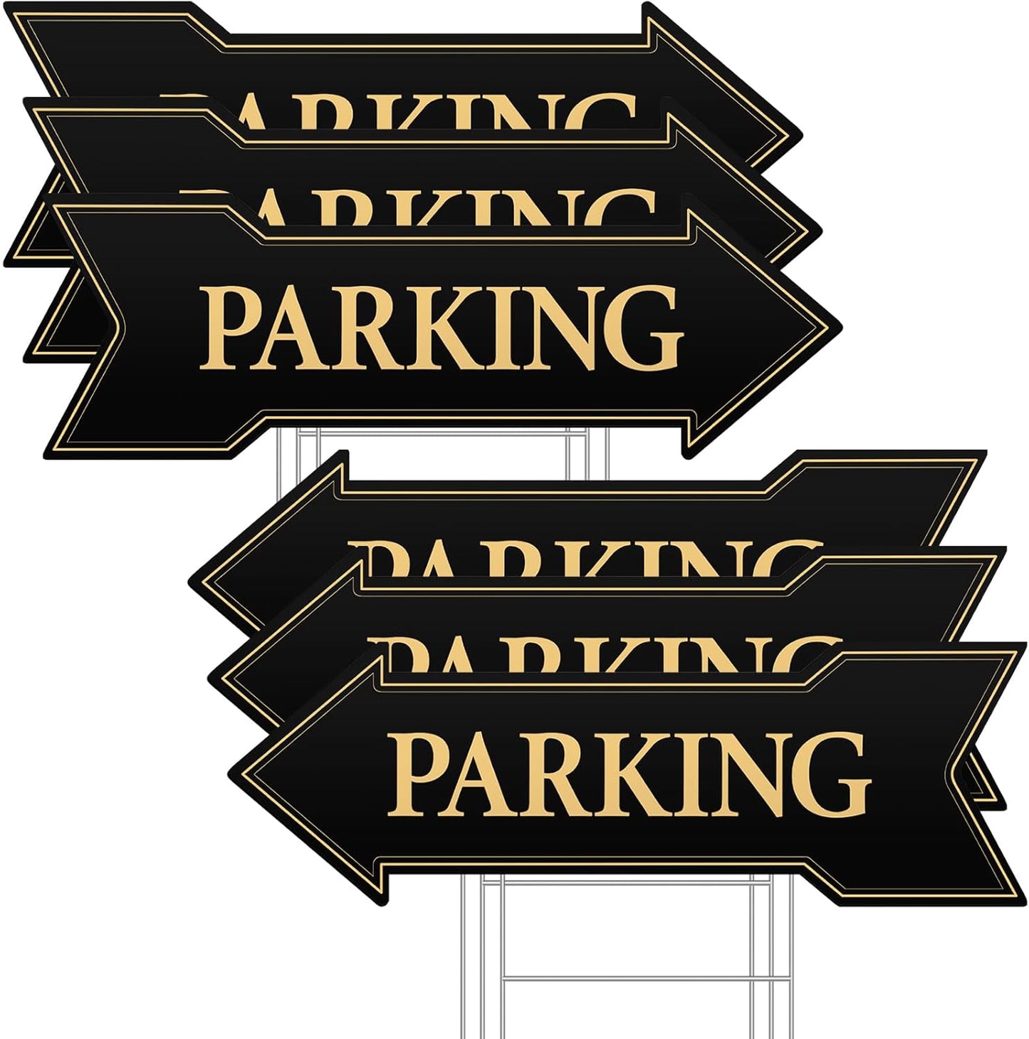 6 Letreros Estacionamiento Flecha Metal 17x6pulg Doble Cara Negro