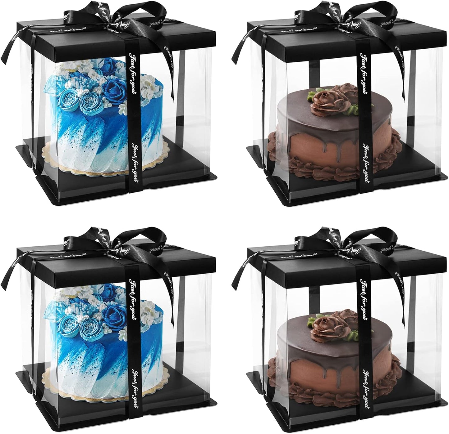 4 Cajas Transparentes 10x10" con Tapa y Cinta para Regalo