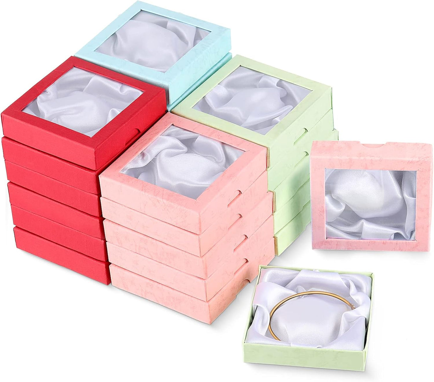 24 Cajas Regalo Joyería 3.5x3.5" Cartón Tapas Transparentes