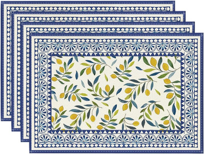 Juego de 4 manteles individuales de verano con diseño de ramas de limón y hojas