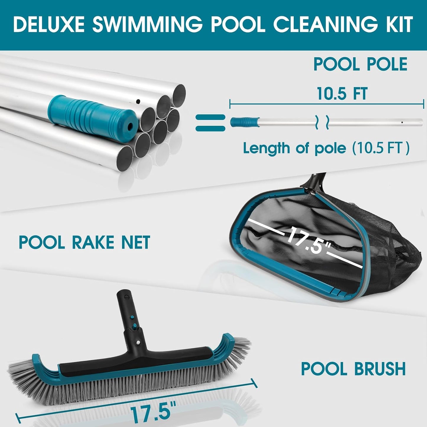 Kit limpieza piscina skimmer aluminio 10ft cepillo 17.5pulg
