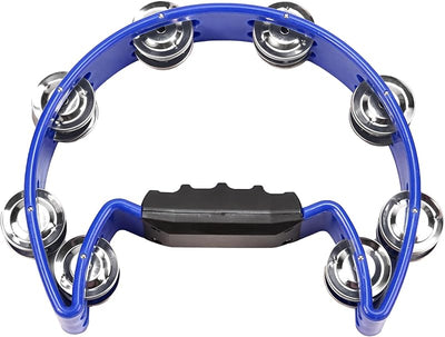Pandereta metal cascabeles para niños y adultos color azul