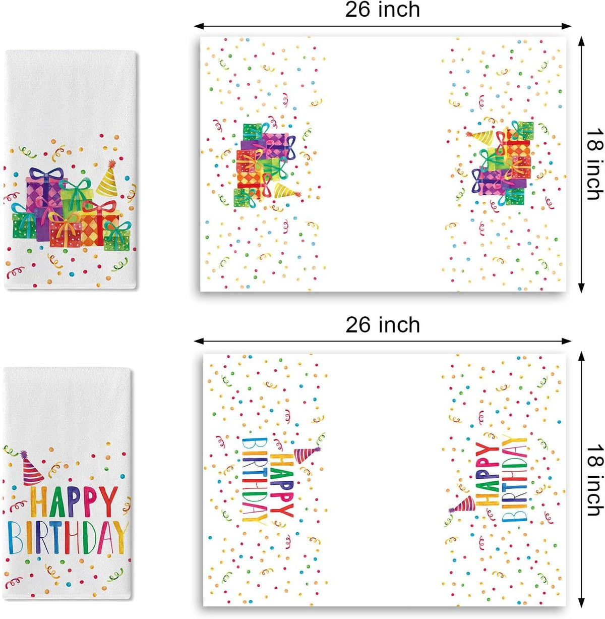 Juego de 2 paños de cocina con diseño feliz cumpleaños colorido