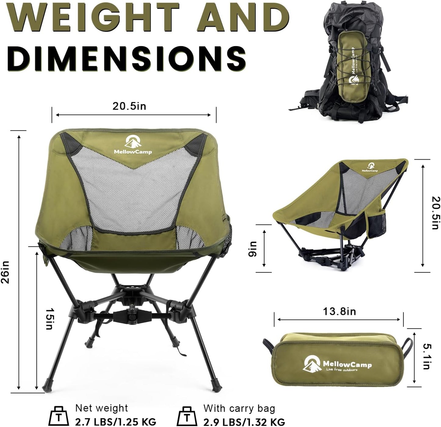Silla camping ultraligera plegable para senderismo
