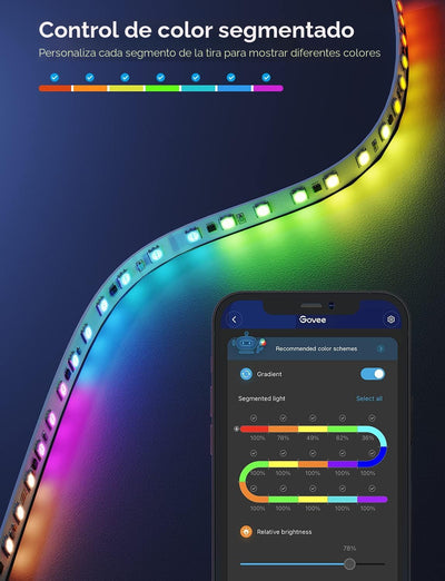 Tira luces LED RGBIC control app Bluetooth 65.6pies