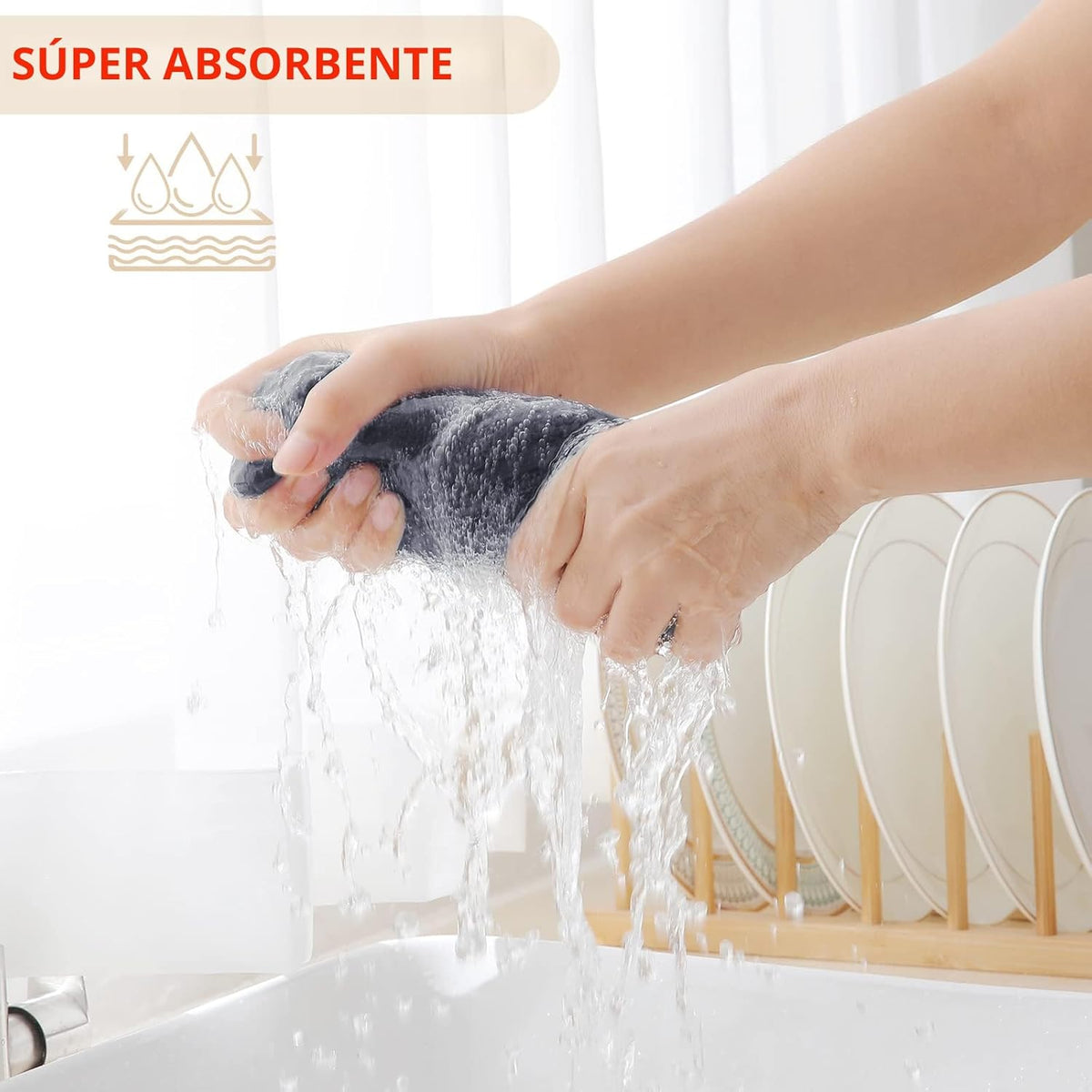 Set 4 Toallas Algodón Punto Gofre 13x28pulg Gris