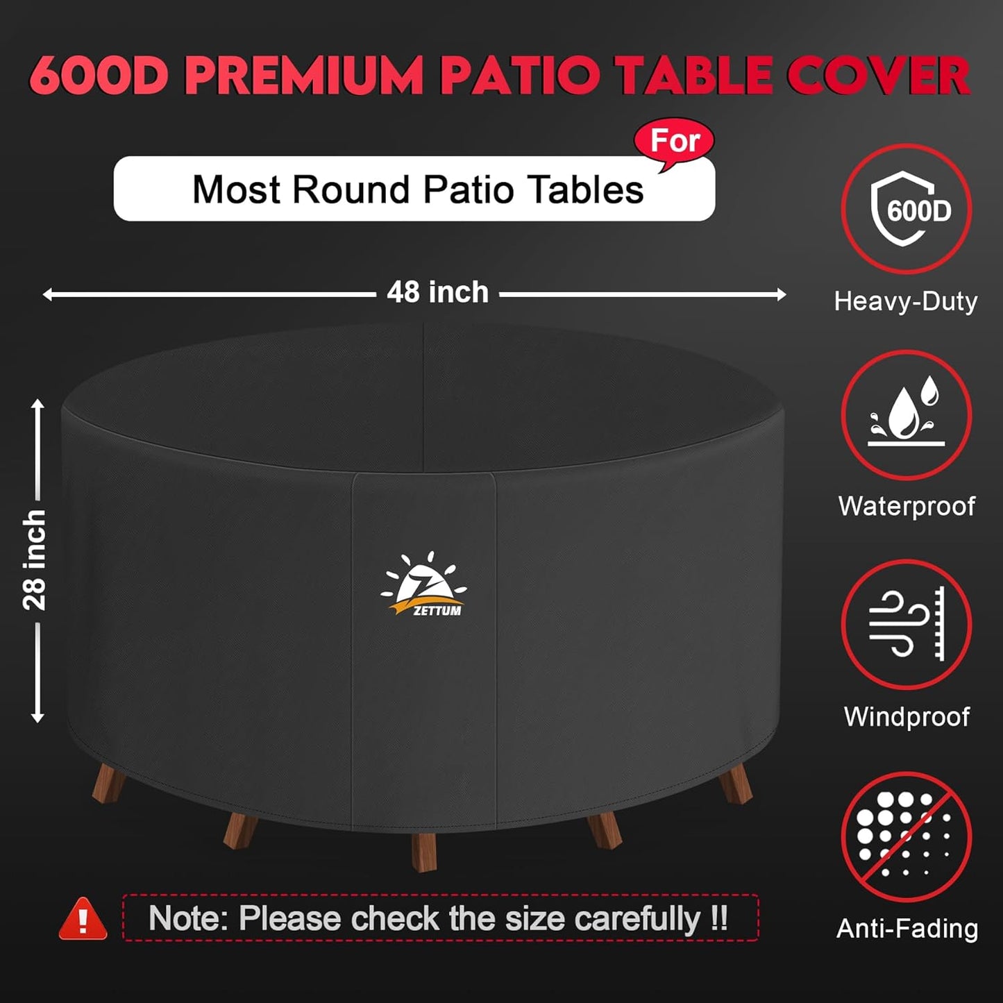 Funda redonda mesa patio 48pulg impermeable 600D