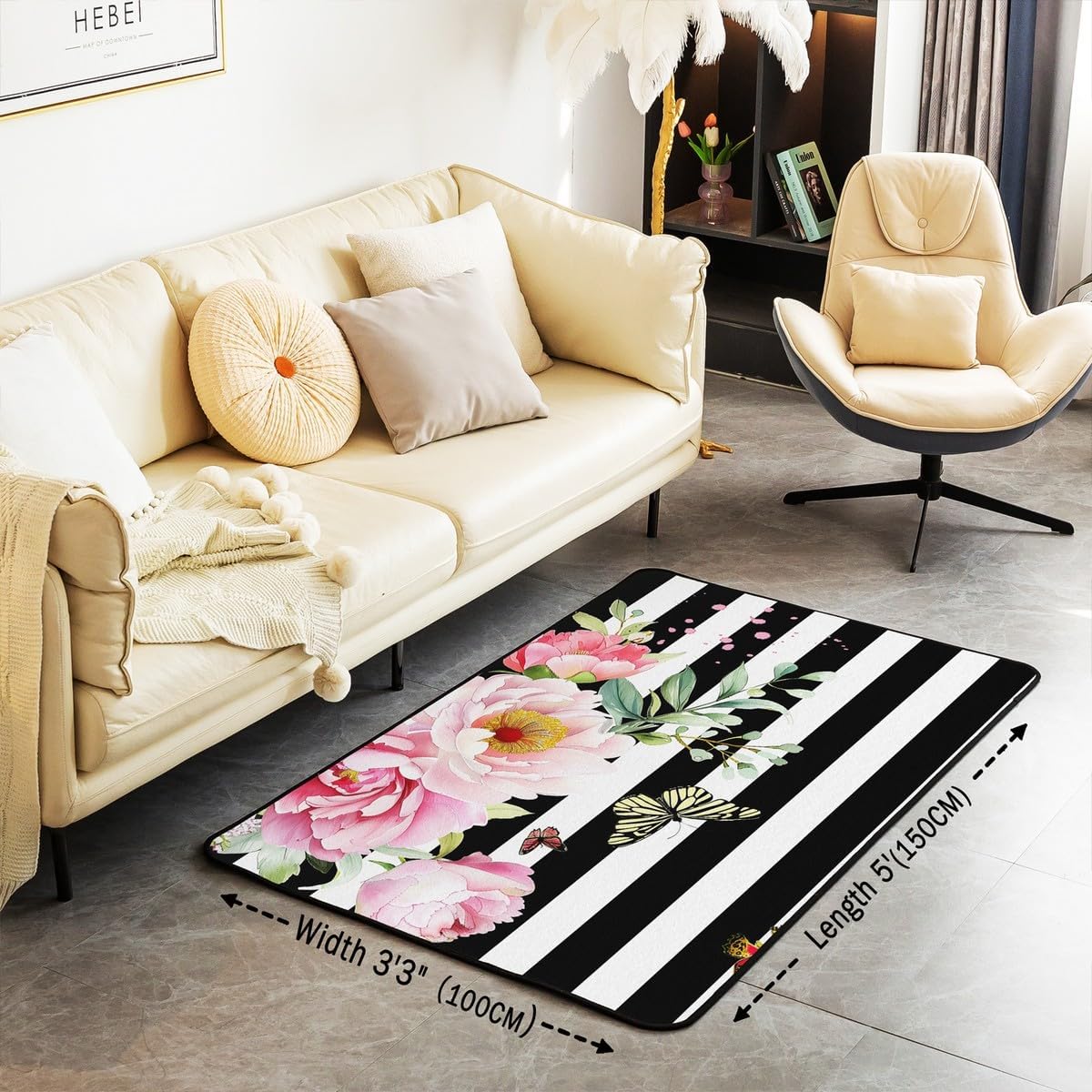 Alfombra decorativa antiderrap rosa y negra 3x5"