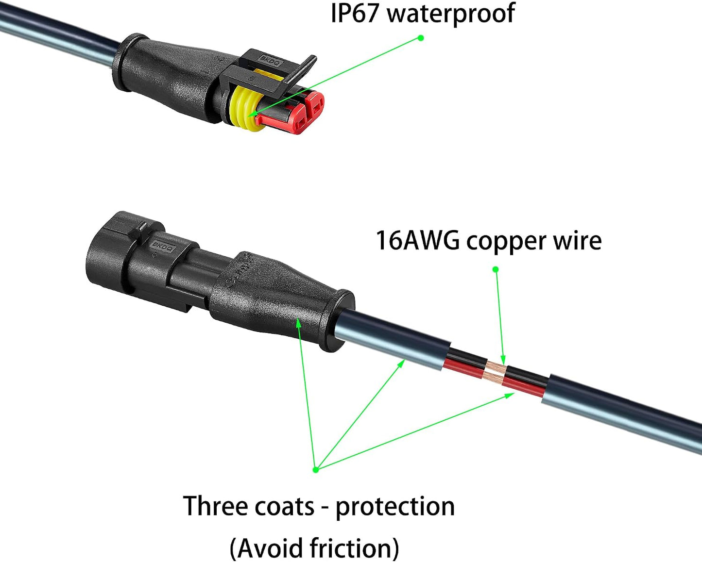 Conector 2 pines IP67 impermeable para automóvil 3 pzas