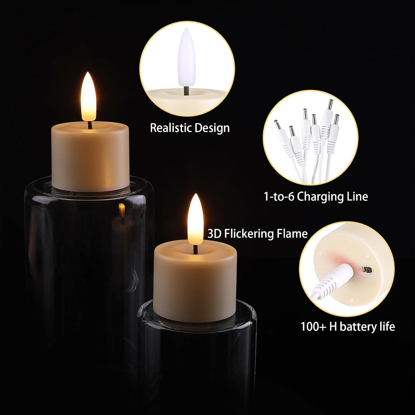 Velas LED recargables con control remoto 6 pzas para decoración