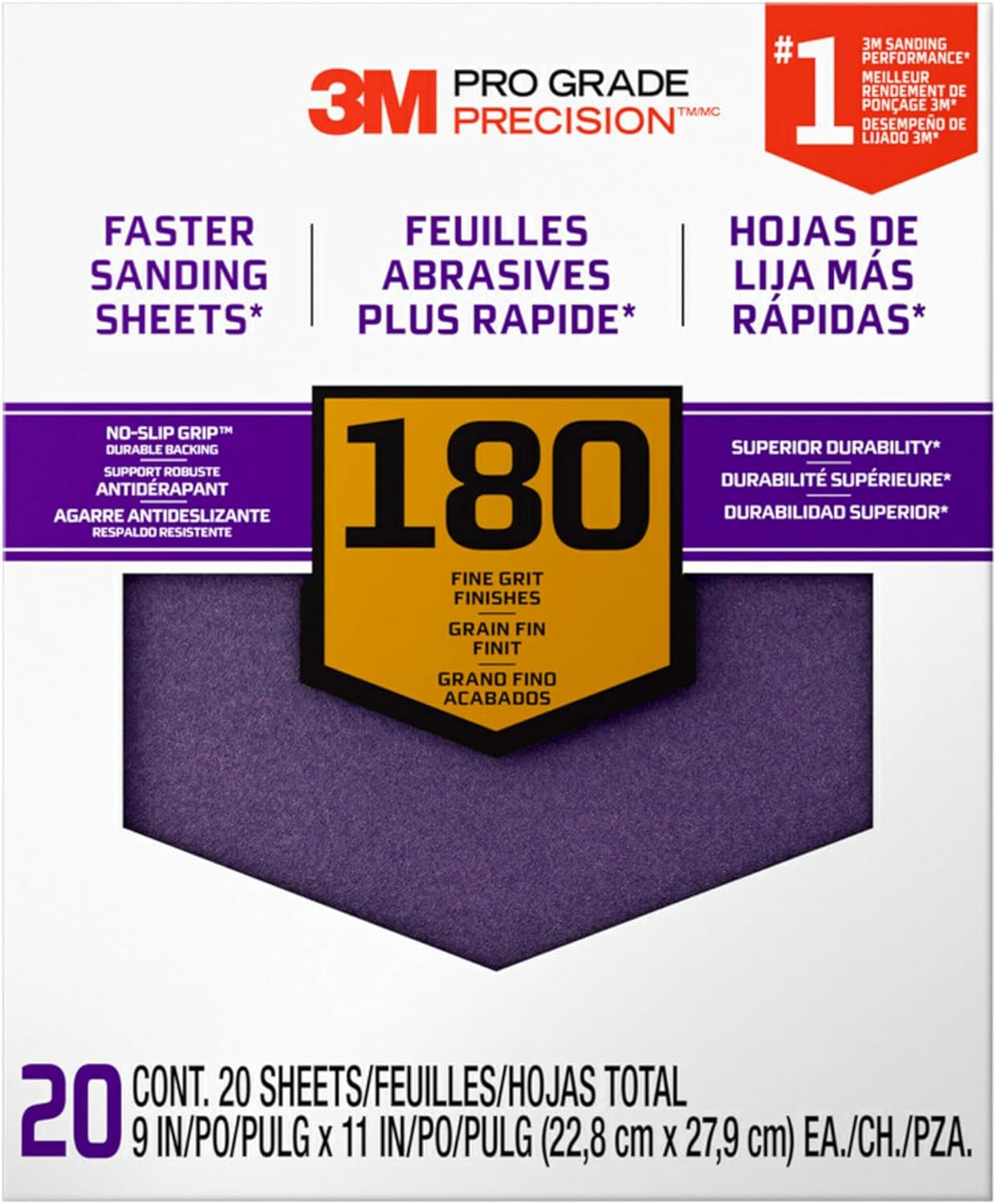 Papel lija 180 grano antideslizante 9x11pulg 20pzas morado