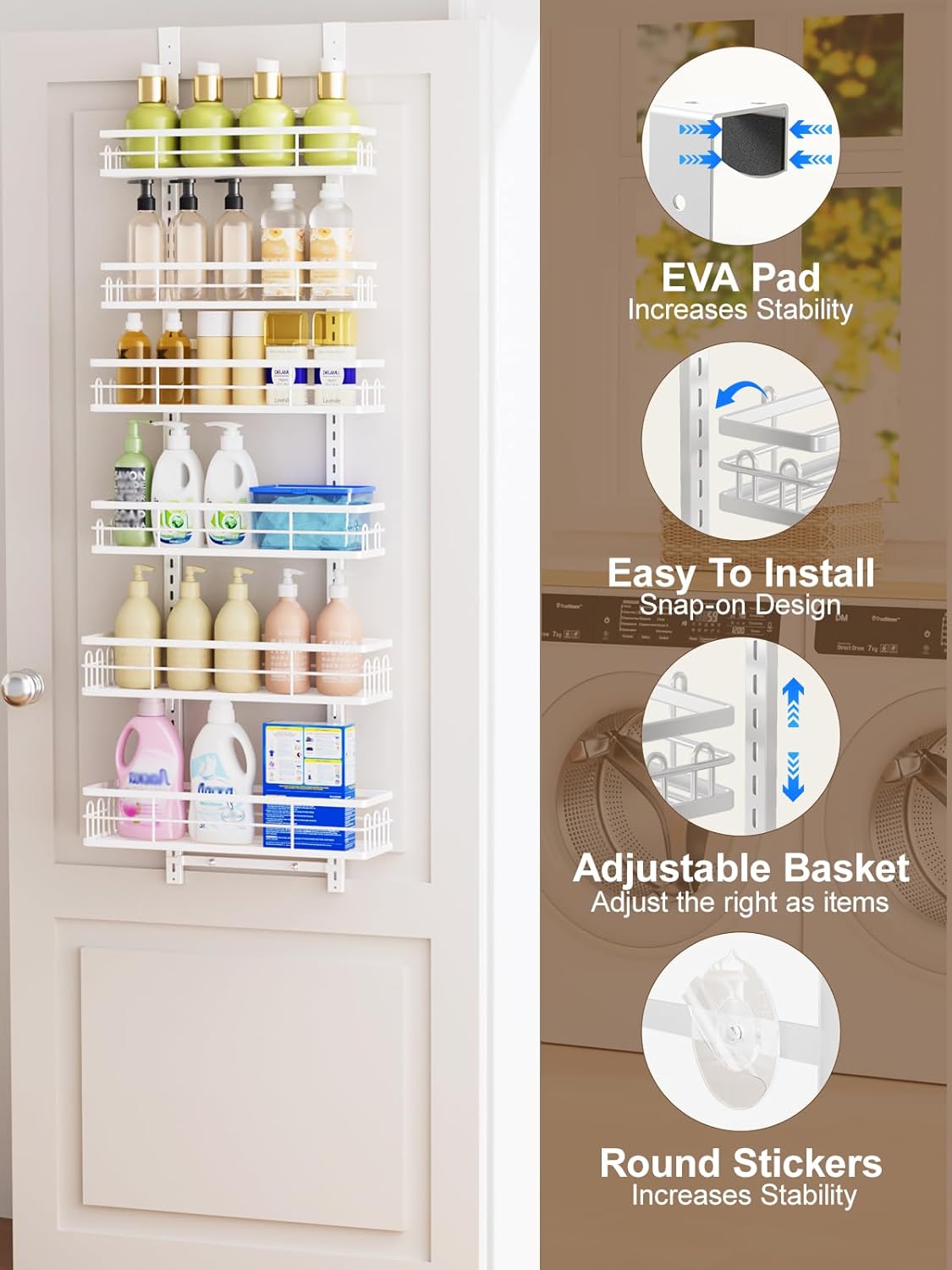 Organiz. puerta despensa 6 niveles cesta ajustable metal
