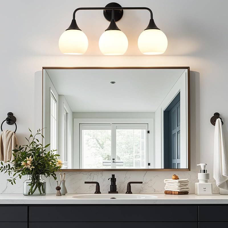 Luz tocador baño negro mate 3 luces sobre espejo moderno