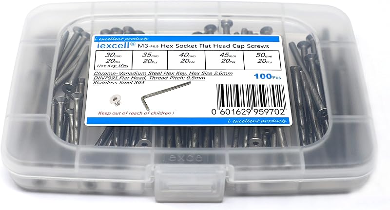 Set 100 llaves hexagonales M3 acero inox 304 surtido