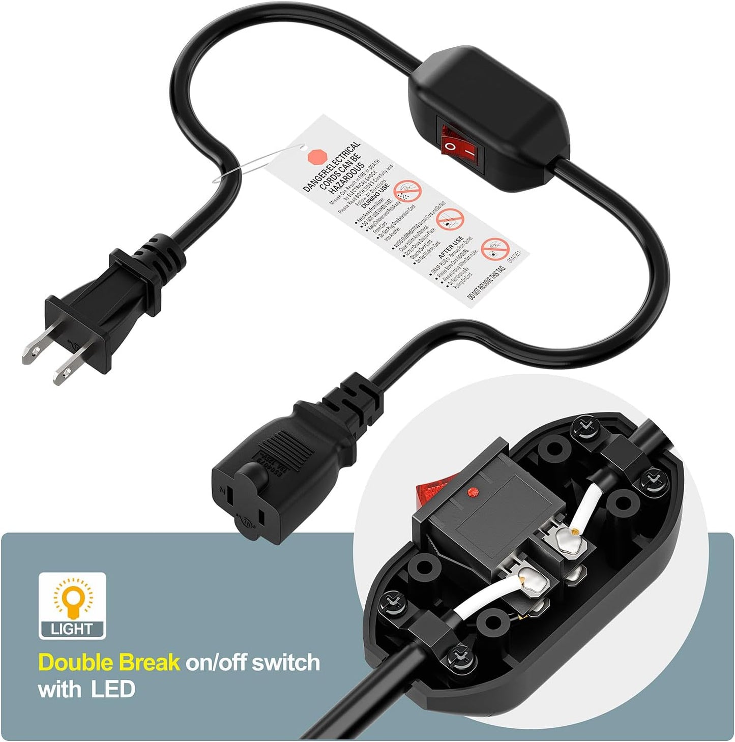 Cable extensión doble con interruptor para cargadores y lámpara