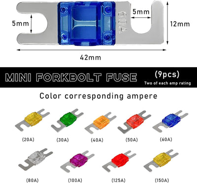 Set 9 fusibles ANL plateados 20A-150A repuesto audio video