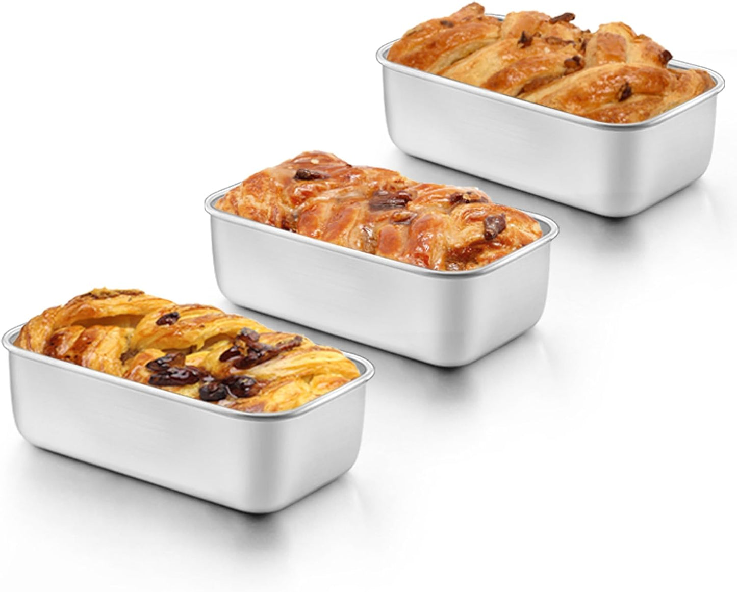 Set 3 Moldes Acero Inox Pan Mini Para Pan De Plátano Y Carne