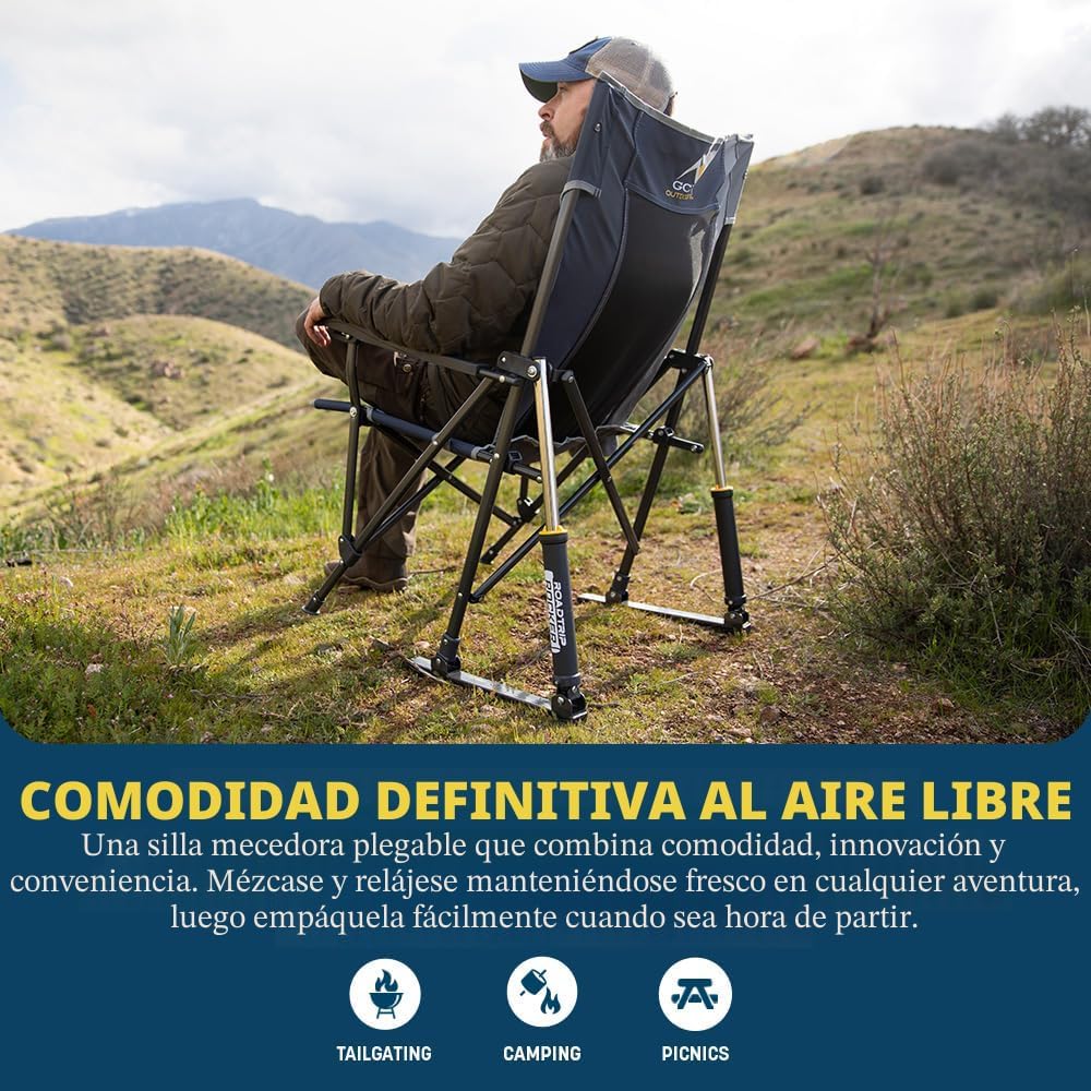 Silla mecedora camping plegable con reposabrazos verde