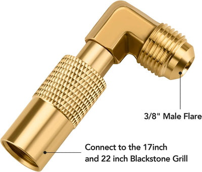 Adaptador codo propano 3/8pulg para parrilla Blackstone 17-22pulg
