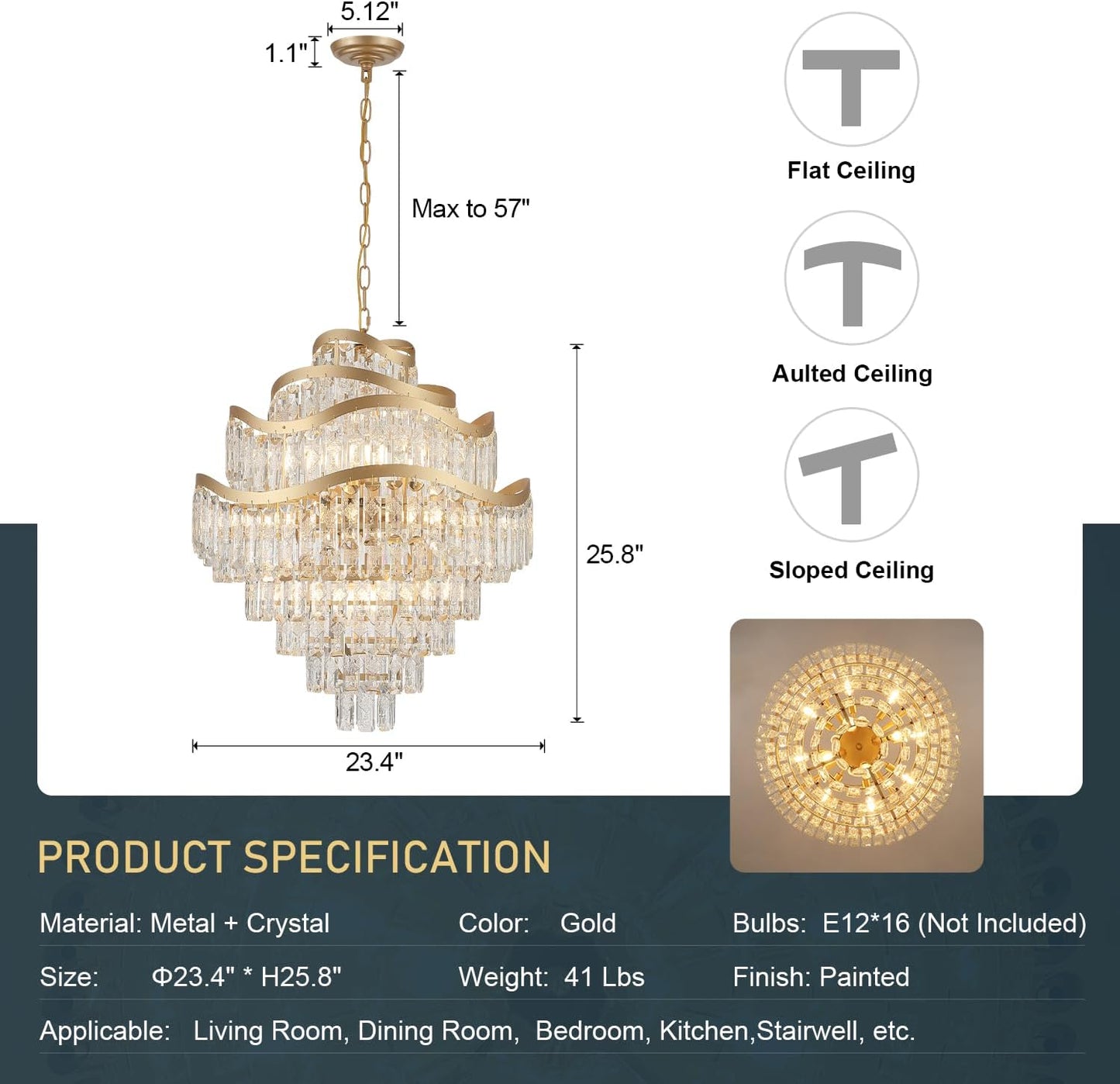 Candelabro cristal 9 niveles 16 luces sala comedor
