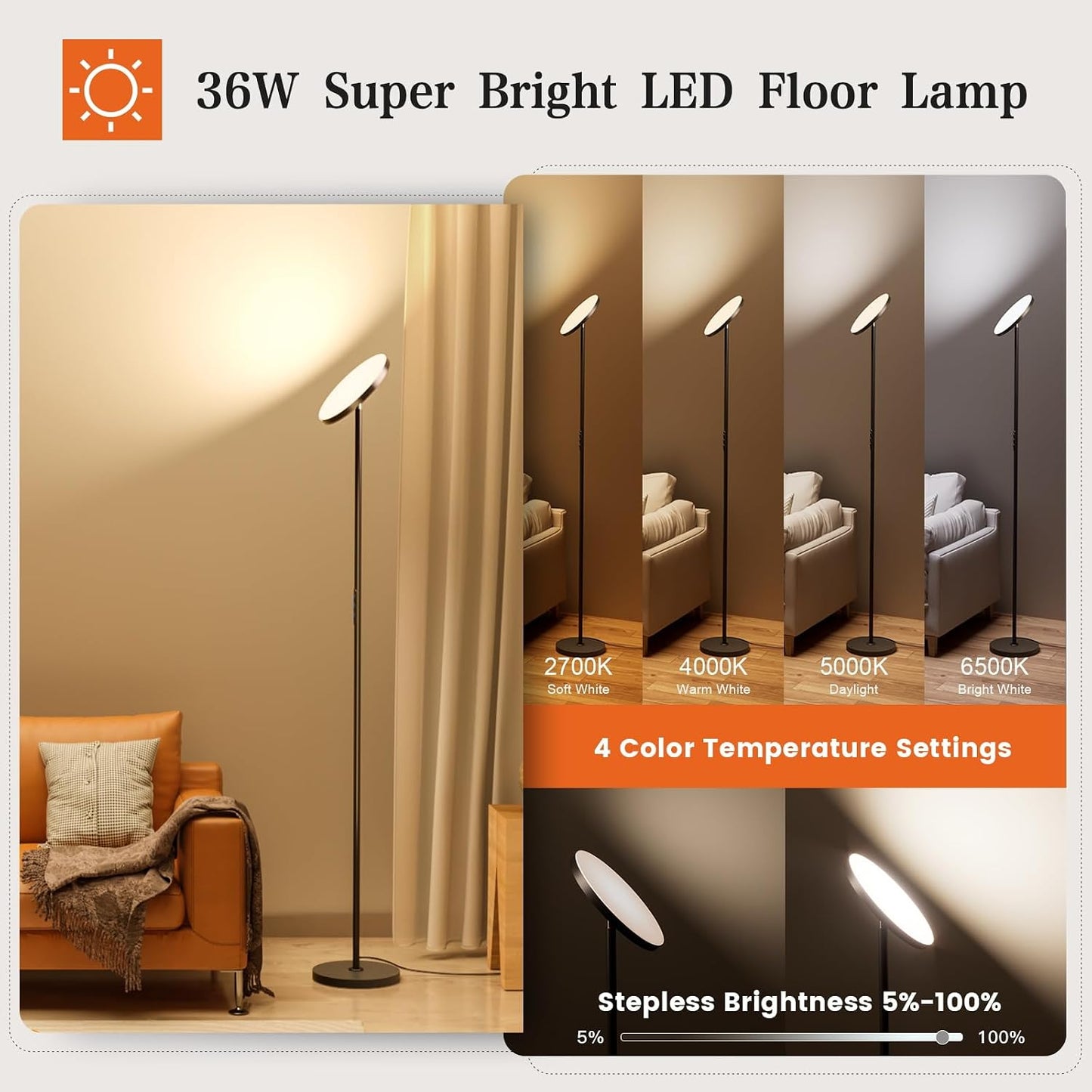 Lámpara pie sala led moderna con control remoto 69pulg
