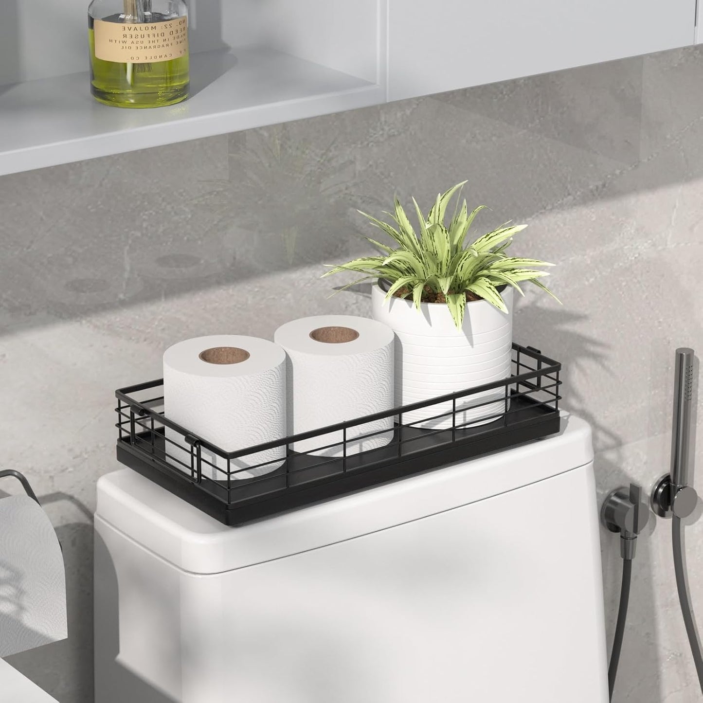 Cesta papel higiénico roble hierro bandeja inodoro negro