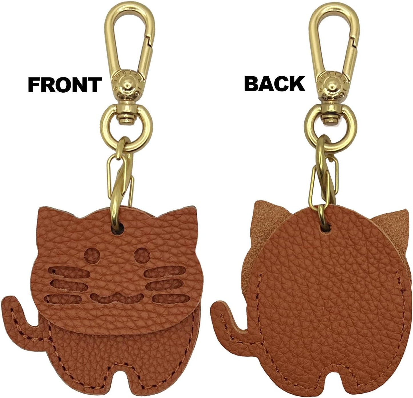 Funda piel auténtica forma gato para AirTag protección