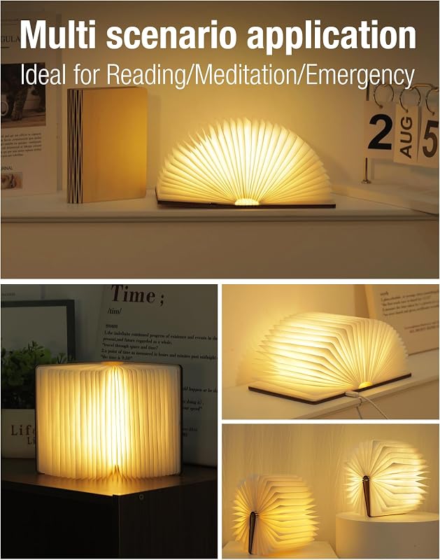 Lámpara libro madera 5.7pulg led plegable hogar biblioteca