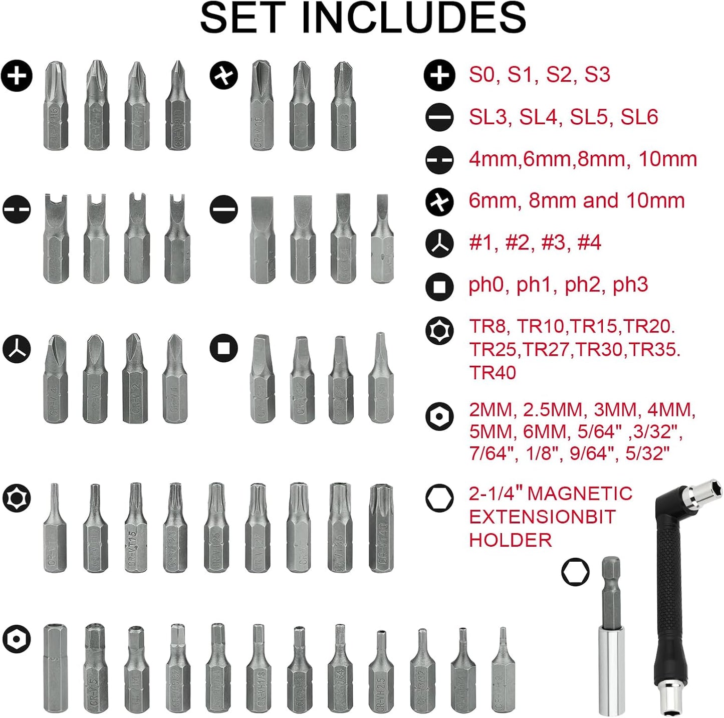 Set 46 Pzas Brocas Torx Seguridad Cuadradas Hex Métricas SAE