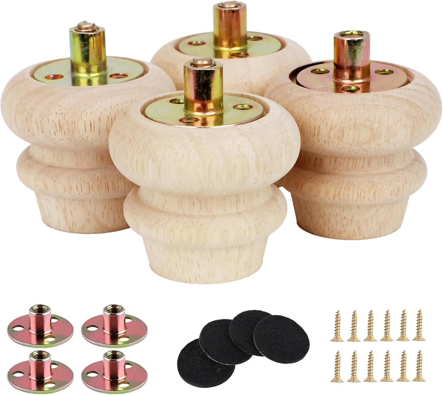 Pies moño madera 2pulg para muebles set 4