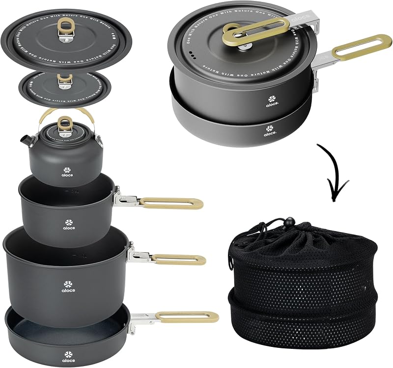 Set cocina camping ligero con olla y sartén portátil
