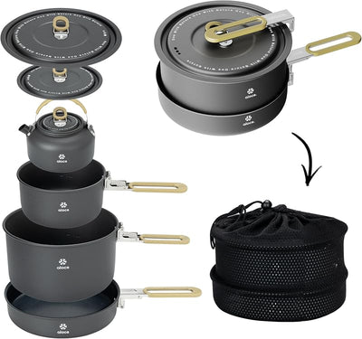 Set cocina camping ligero con olla y sartén portátil