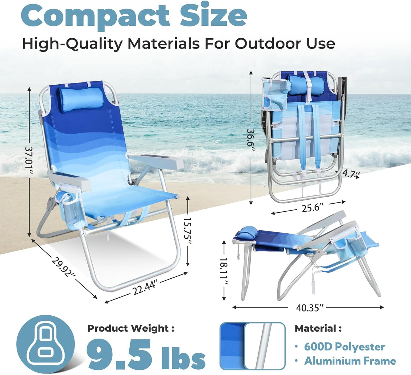 Sillas playa reclinables 5 posiciones aluminio azul set 2
