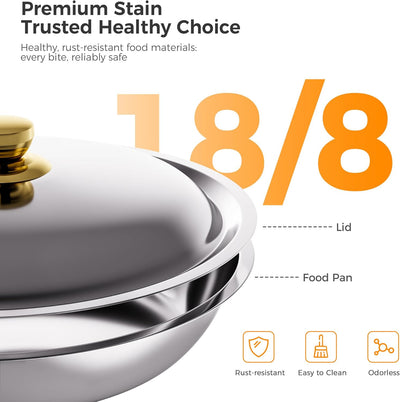 Set 8 Chafer Acero Inox 6qt Redondo Oro y Dorado