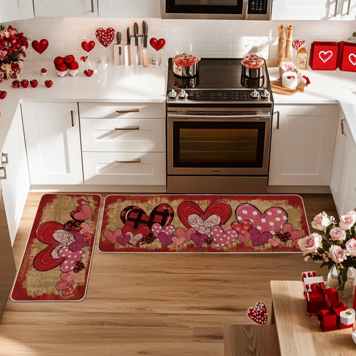 2 Alfombrillas cocina San Valentín 17x29 y 17x47pulg