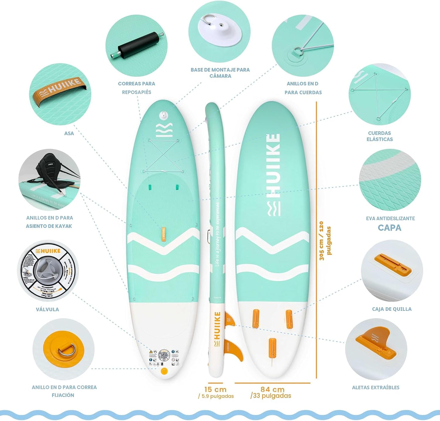 Tabla Paddle Inflable Adultos con Remo Aletas 10x33pulg