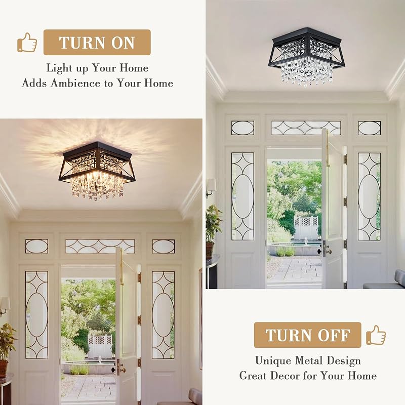 Lámpara techo empotrada cristal 4 luces negro trapezoidal