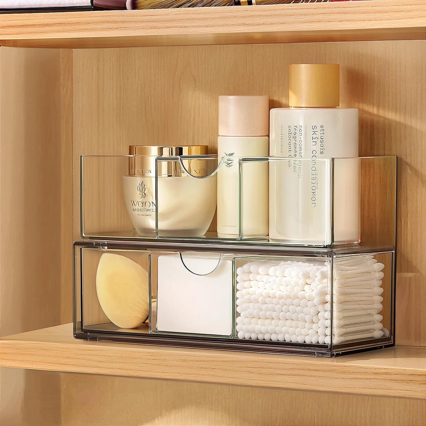 2 Organiz. Botiquín Apilables con Divisor Maquillaje