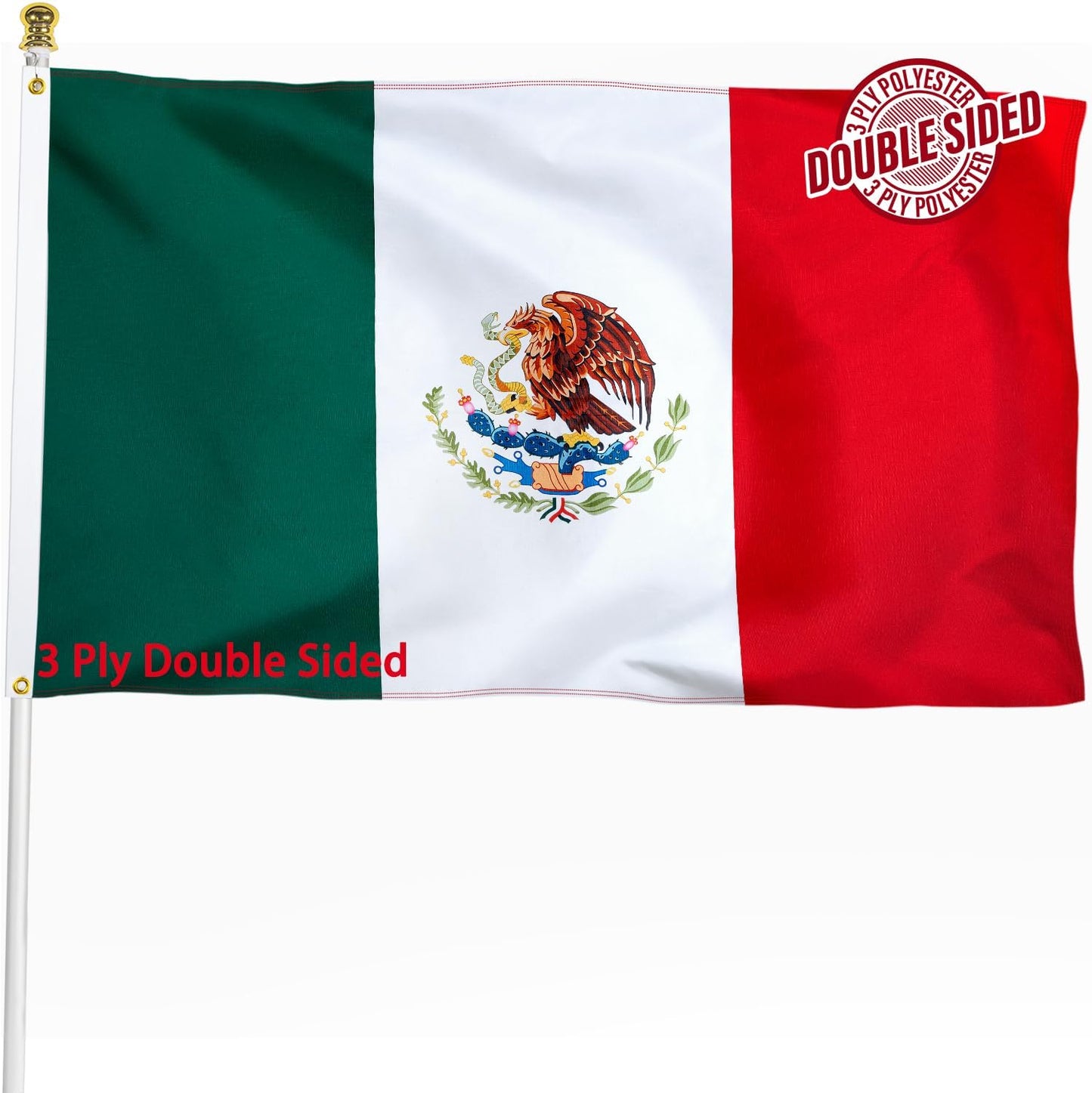 Bandera México 3x5ft para exteriores poliéster 3 capas