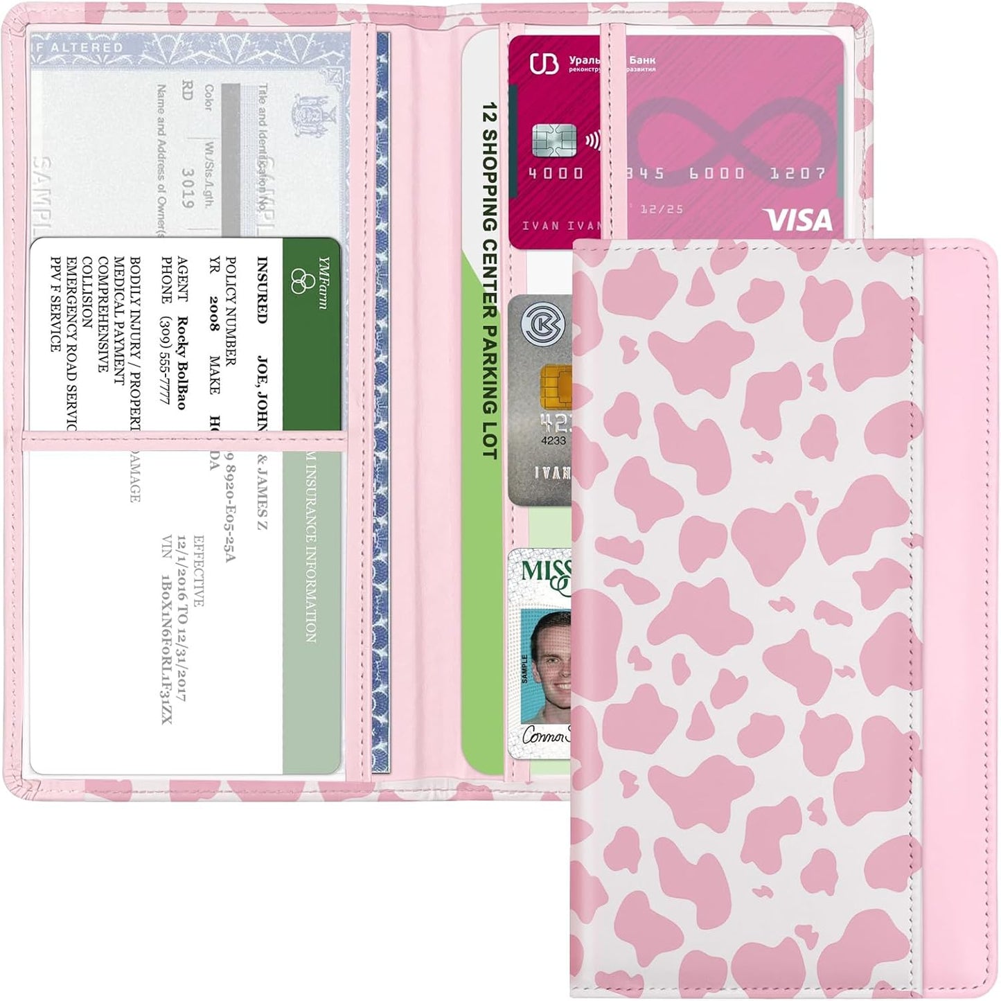 Soporte magnético para documentos y licencia vehículo vaca-rosa