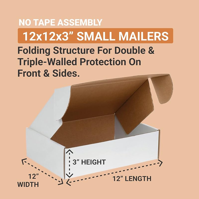Cajas envío 12x12x3pulg plegables 50uds
