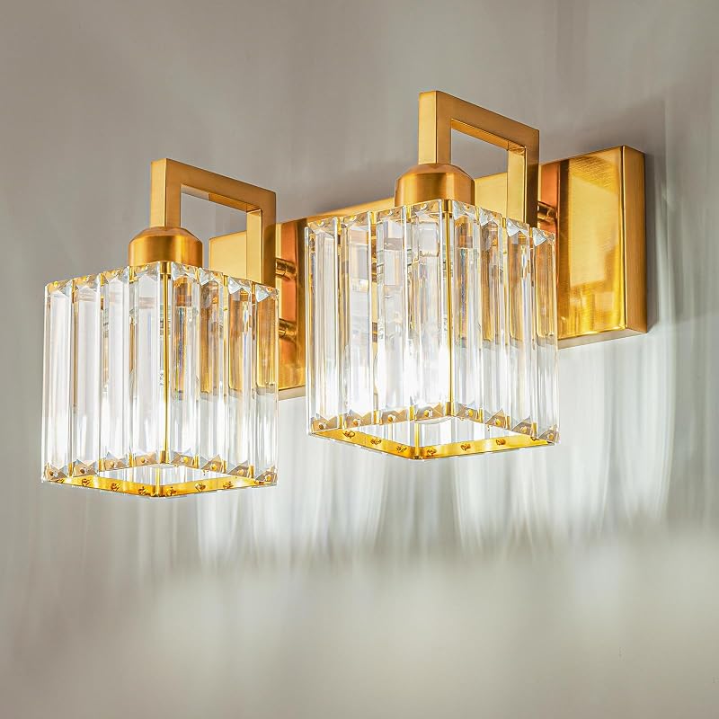 Lámpara cristal pared baño 2 luces color dorado