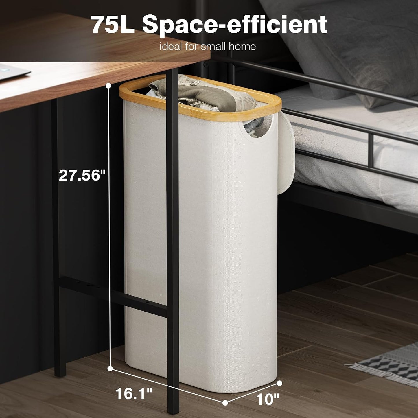 Cesta lavandería 75L con tapa plegable beige