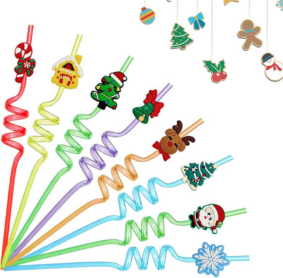 30 Pzas Popotes Navidad Reutilizables con Dibujos Animados