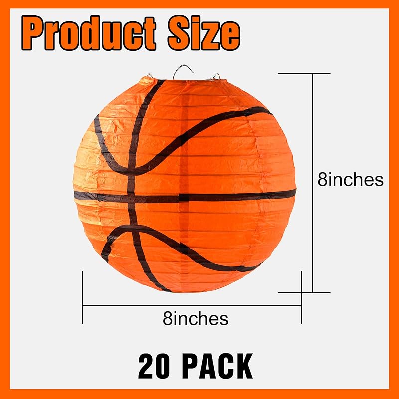 20 Faroles Baloncesto Naranjas 8pulg Decorativas para Techo