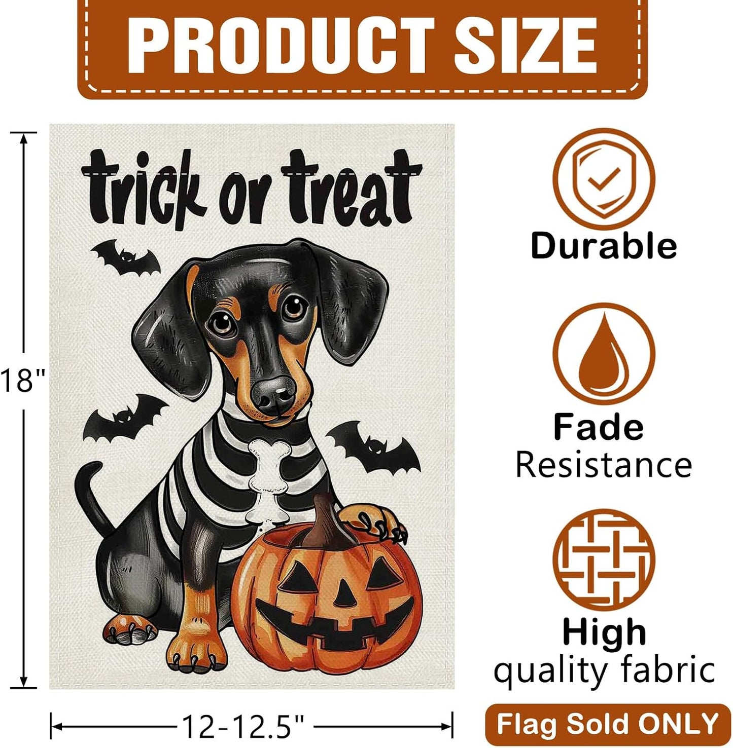 Bandera Halloween perro salchicha calavera decoración jardín