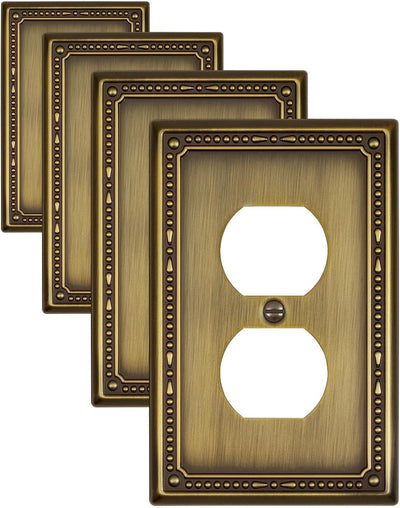 4 Cubiertas enchufe latón antiguo diseño perlas 3.15x4.88pulg